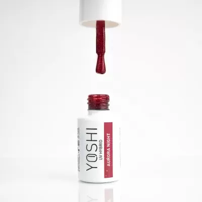 Frasco de verniz de unhas YOSHI Aurora Night com pincel e verniz vermelho-escuro
