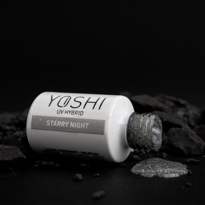 Frasco de verniz UV híbrido YOSHI STARRY NIGHT cinzento com brilho prateado