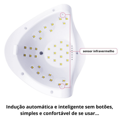 Luz LED triangular branca com vários pequenos LEDs e sensor infravermelho