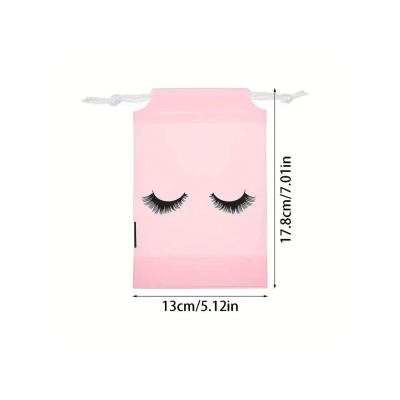 Saco rosa com cordão branco e olhos desenhados com pestanas pretas