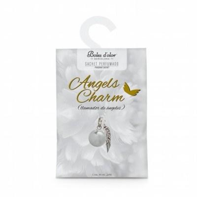 Sachet perfumado Angels Charm Boles d'olor com embalagem branca texturizada de penas e pendente com pérola e pena