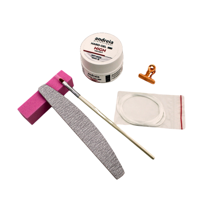 Kit para unhas com lima, bloco de esponja, pincel, pote de gel e acessórios
