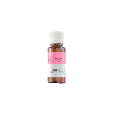 Frasco pequeno de vidro âmbar com tampa branca e etiquetas rosa e branca