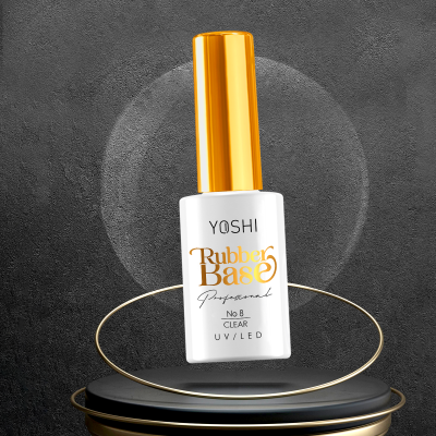 Frasco de verniz para unhas YOSHI Rubber Base Professional nº 8 Clear com tampa dourada