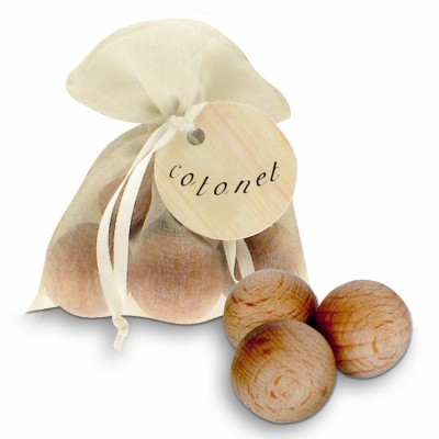 Bolsa de bolas de madeira naturais com etiqueta cotonet