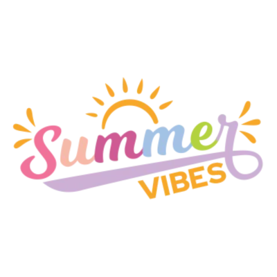 Texto colorido 'Summer Vibes' com sol e raios estilizados
