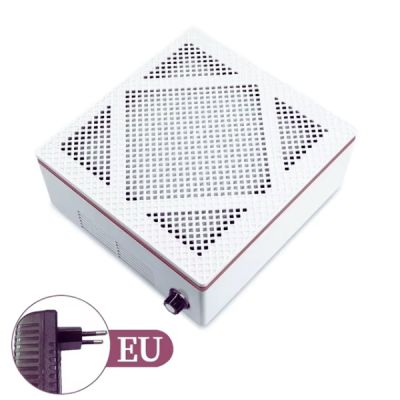 Ventilador metálico branco com grelha quadrada e ficha de tomada EU