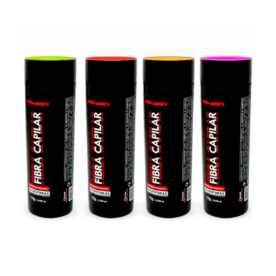 Frascos pretos de Fibra Capilar com tampas coloridas