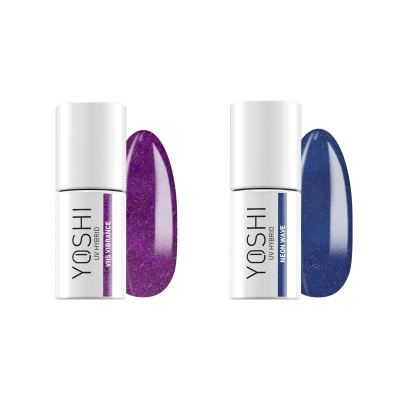Frascos de verniz de gel YOSHI UHYBRID cores roxo e azul metálico com brilho