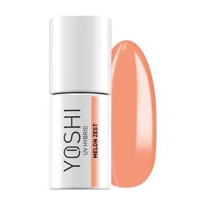 Verniz de unhas híbrido YOSHI cor MELON ZEST com amostra da cor laranja suave