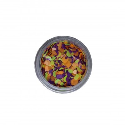 Frasco transparente com discos redondos coloridos