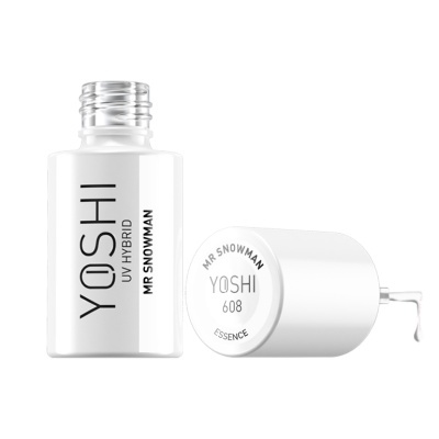 Frasco de esmalte gel branco YOSHI UV Hybrid com tampa ao lado