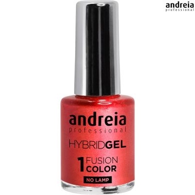 Frasco de verniz de unhas em gel vermelho com tampa preta da marca andreia professional