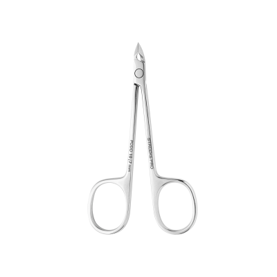 Tesoura para unhas em aço inoxidável prateado com cabo oval e lâminas pequenas