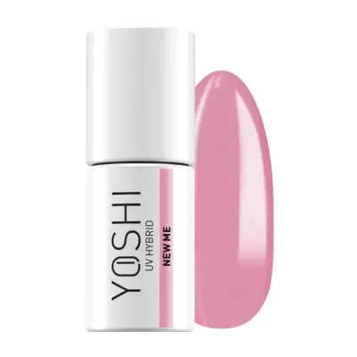 Frasco de verniz UV HYBRID YOSHI e amostra de cor rosa