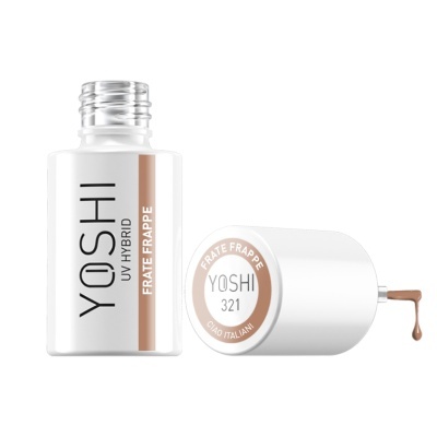Frasco branco de verniz para unhas YOSHI UV Hybrid cor Frate Frappe