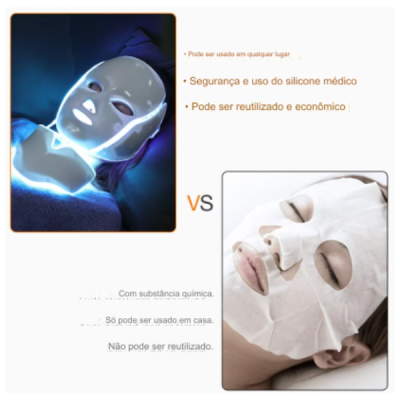 Comparação de máscara facial LED azul e máscara facial tradicional de tecido em uso
