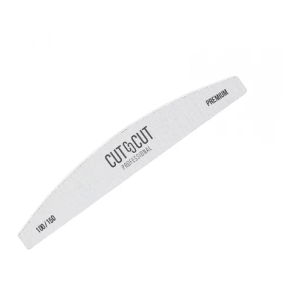 Lima de unhas branca curva com texto preto Impresso.