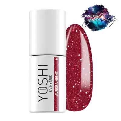 Verniz de unhas YOSHI UV HYBRID Aurora Night vermelho com brilho