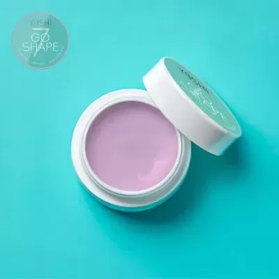 Frasco aberto de creme lavanda YOSHI GO SHAPE com tampa em azul-turquesa