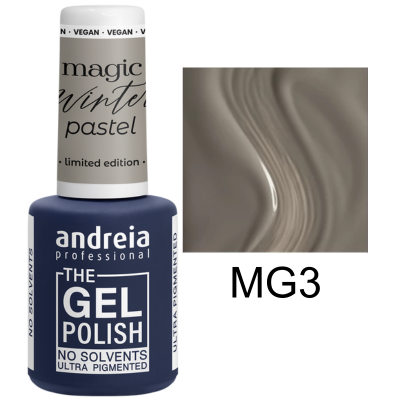 Verniz gel Andreia Professional The Gel Polish cor MG3, embalagem com tampa branca e rótulo azul.
