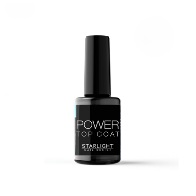 Frasco preto de verniz para unhas POWER TOP COAT com tampa preta