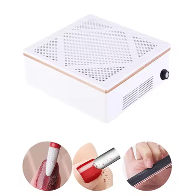 Máquina de aspiração para unhas branca com painel perfurado e botão lateral
