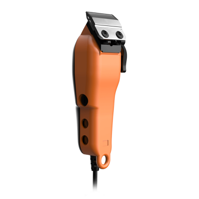 Máquina de cortar cabelo laranja com lâminas metálicas