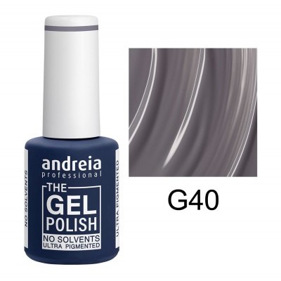 Frasco de verniz gel Andreia Professional The Gel Polish azul escuro com tampa branca e amostra da cor G40