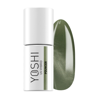 Frasco de verniz UV hybrid verde metálico da marca YOSHI