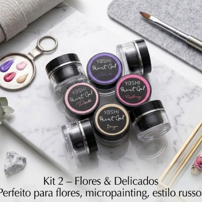 Géis de pintura YOSHI, pincel e unhas decoradas