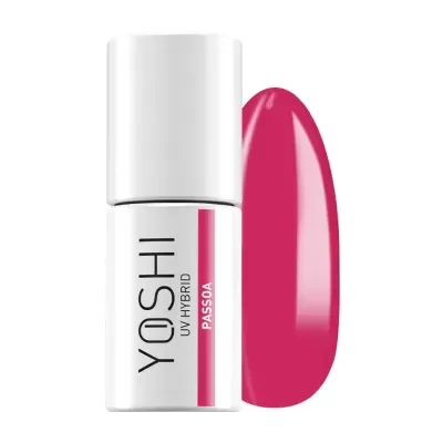 Frasco de verniz de unhas branco YOSHI UV Hybrid com amostra de cor rosa