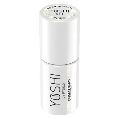 Frasco branco de verniz de unhas YOSHI com rótulo DIVORCE PARTY