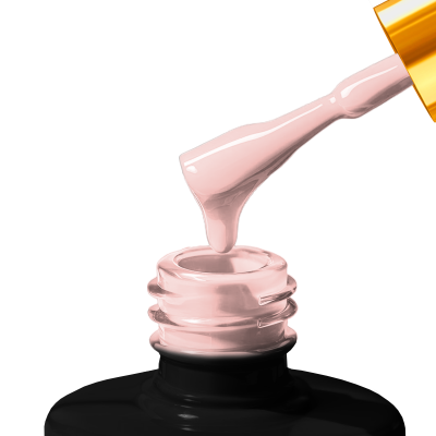 Frasco de verniz para unhas preto com verniz rosa e tampa dourada