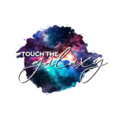 Design abstrato colorido com texto 'TOUCH THE galaxy'