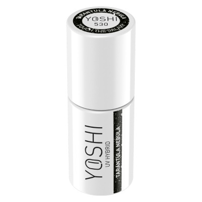 Frasco de verniz para unhas branco com tampa branca da marca YOSHI UV HYBRID.