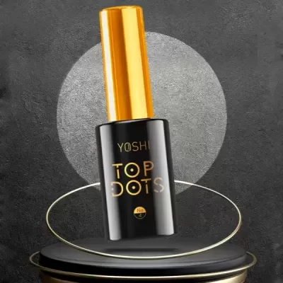 Verniz para unhas YOSHI Top Dots com tampa dourada e corpo preto