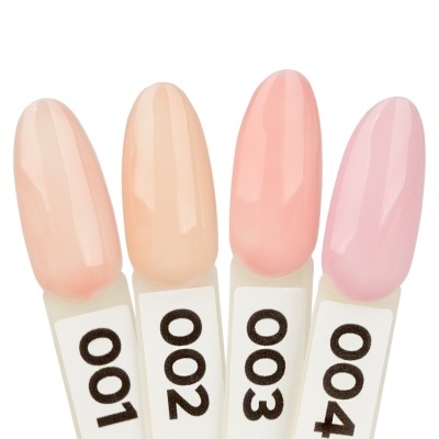 Amostras de verniz de unhas em diferentes tons cor de pele e rosa com etiquetas numeradas.