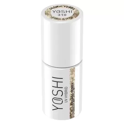 frasco branco de cosmético com texto YOSHI 310 COSMIC YERBA & YOSHI