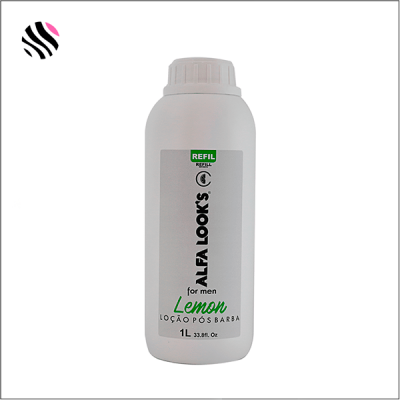 Frasco branco de loção pós-barba Alfa Look's Lemon para homens