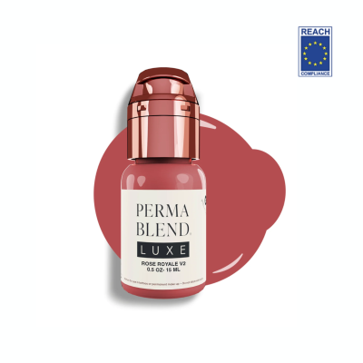 Frasco pequeno de produto cosmético Perma Blend Luxe Rose Royale V2 15 ml com tampa rosa