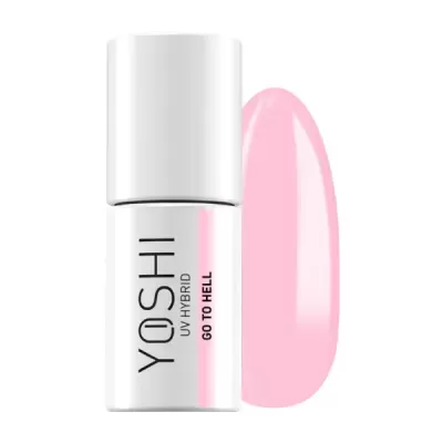 Frasco branco de verniz de unhas YOSHI UV HYBRID cor rosa GO TO HELL