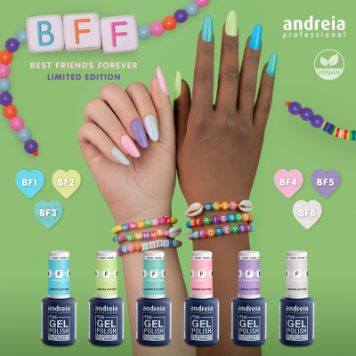 Promoção esmaltes gel coloridos da andreia professional com mãos e pulseiras coloridas