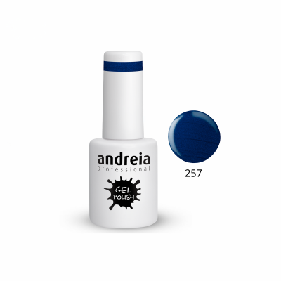 Frasco branco de verniz gel para unhas Andreia Professional azul 257