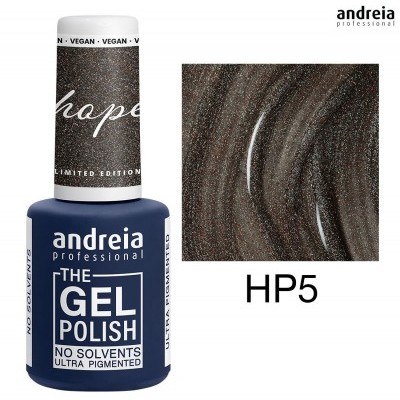 frasco de esmalte gel azul com rótulo branco e tampa branca com texto preto, amostra da cor HP5