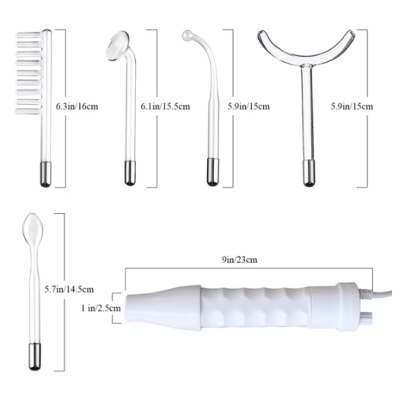 Conjunto de ferramentas para cuidados com a pele em metal e plástico branco com medidas