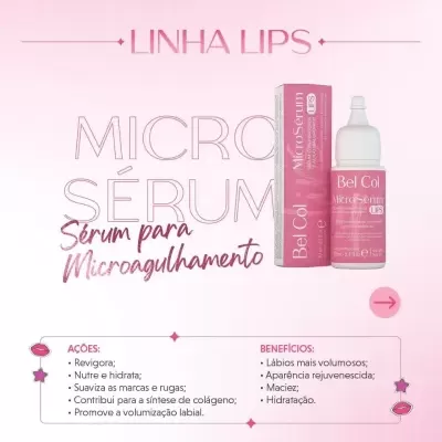 Embalagem e frasco do sérum Micro Sérum da Bel Col sobre fundo rosa