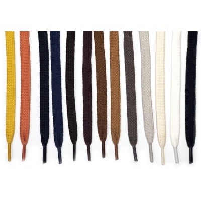 Dez pares de atacadores planos em várias cores em fundo branco