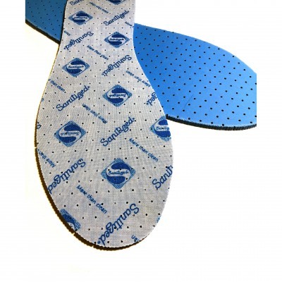 Palmilhas para calçado com padrão azul e branco e furos perfurados