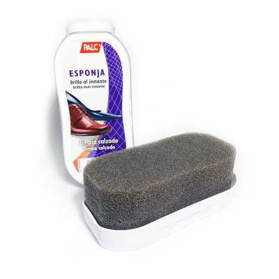 Esponja limpa calçado PALC com embalagem roxa e branca e imagem de sapatos.